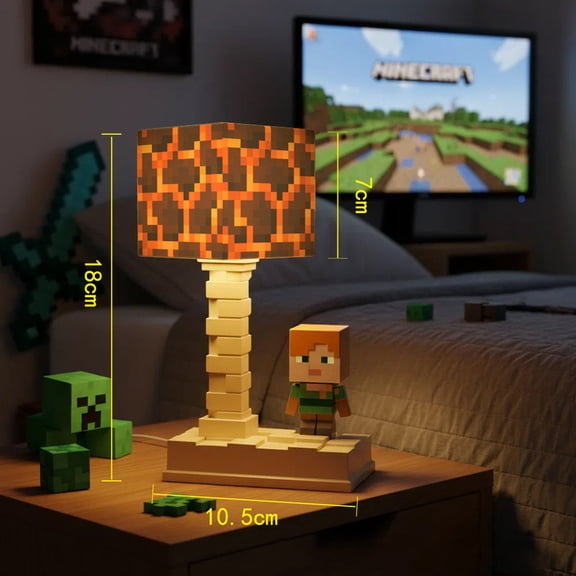 Mine-craft Lava Block Night Light with Type-C Charging, 5-Level Light Modes, Pixel Lava Cube LED Lamp for Gamer Decor