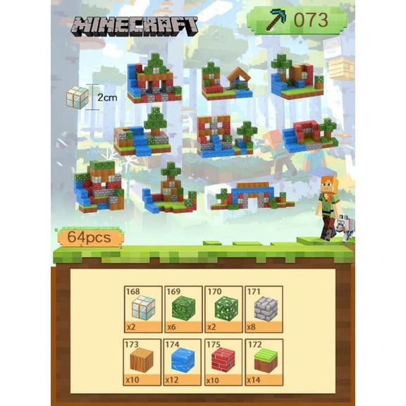 Mine-craft Little House Magnetic Cube Building Kit with random Figures Mine Adventure Theme (64 Blocks)