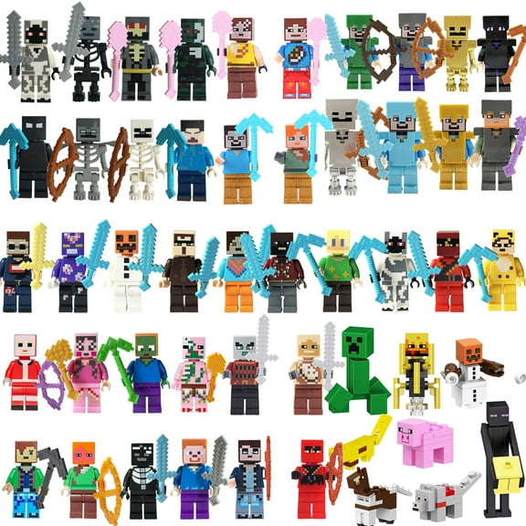 Mine-craft Mini Action Figures & Accessories Building Toys party supplies Set 50-Pack, 1.77-in Scale Collectible Toys Playset
