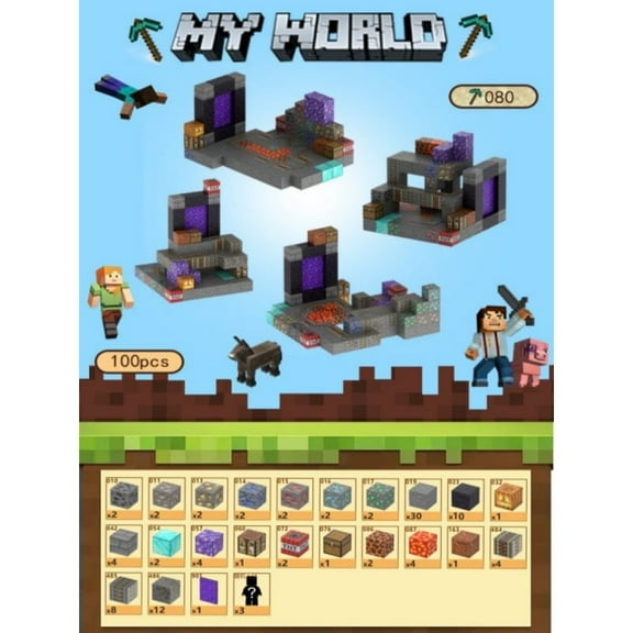 Mine-craft Teleport Magnetic Cube Building Kit with random Figures Mine Adventure Theme (100 Blocks)