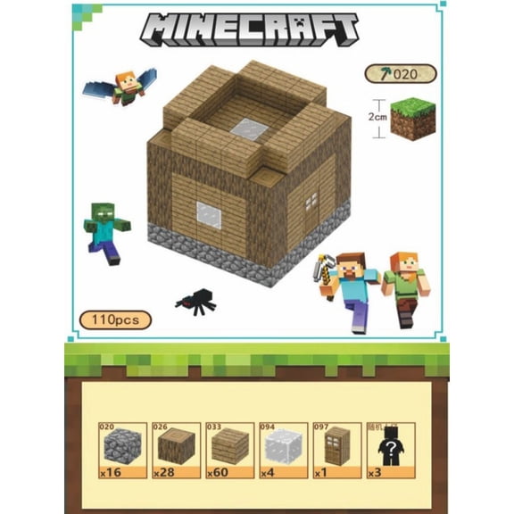 Mine-craft house Magnetic Cube Building Kit with random Figures Mine Adventure Theme (110 Blocks)