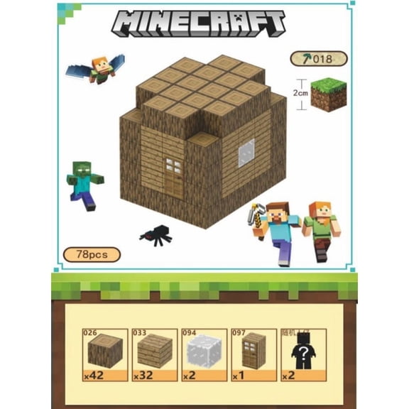 Mine-craft house Magnetic Cube Building Kit with random Figures Mine Adventure Theme (78 Blocks)