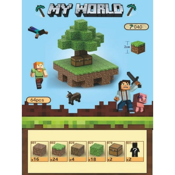 Mine-craft small island Magnetic Cube Building Kit with 2 Figures  Mine Adventure Theme (63 Blocks)