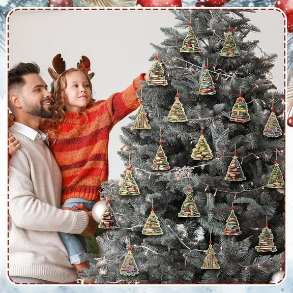 Mineart 12 Christmas Colorful Christmas Trees, Warm Home Wooden Decoration Party Pendants for Christmas Tree, Shelves and Holiday Display