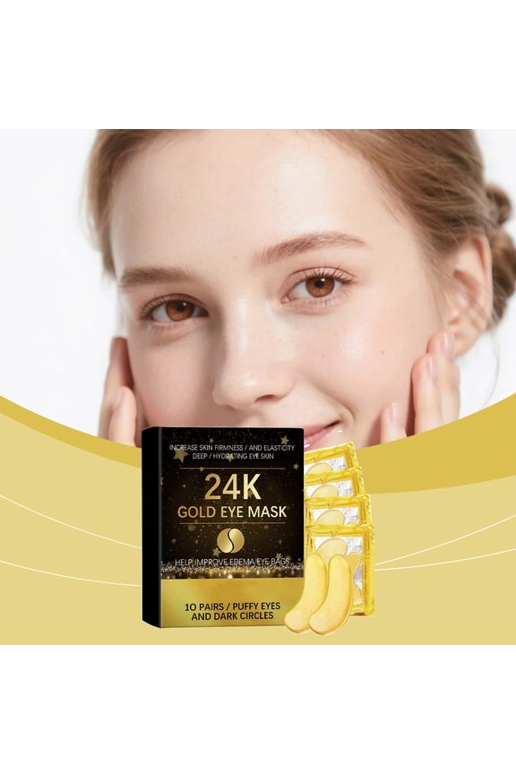 24K Gold Eye Mask Patches 10 Pairs Hydrating Brightening Daily Eye Care Treatment For Youthful Eyes