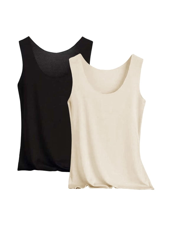 2pc Seamless Sleeveless Tank Top U Neck Soft Lightweight Undershirt for Women with Skin Friendly Texture
