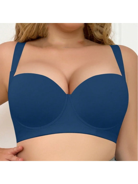 3 PC Women Plus Size D Cup Underwire Bra Smooth Cup Deep V 5 Hooks Side Support Lift Bra