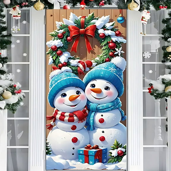 Mineart 35 X 71 In Christmas Door Cover, Festive Door and Wall Decoration for Christmas and Party Events, Reusable for Multiple Holidays