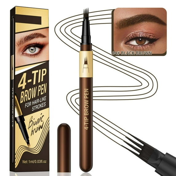 Mineart 4 Fork Eyebrow Pencil, Waterproof Smudge Proof Sweatproof Formula, 4 Claw Simulated Liquid Brow, Natural Hair Texture, Longwear 3D Wild Brow Makeup Essential
