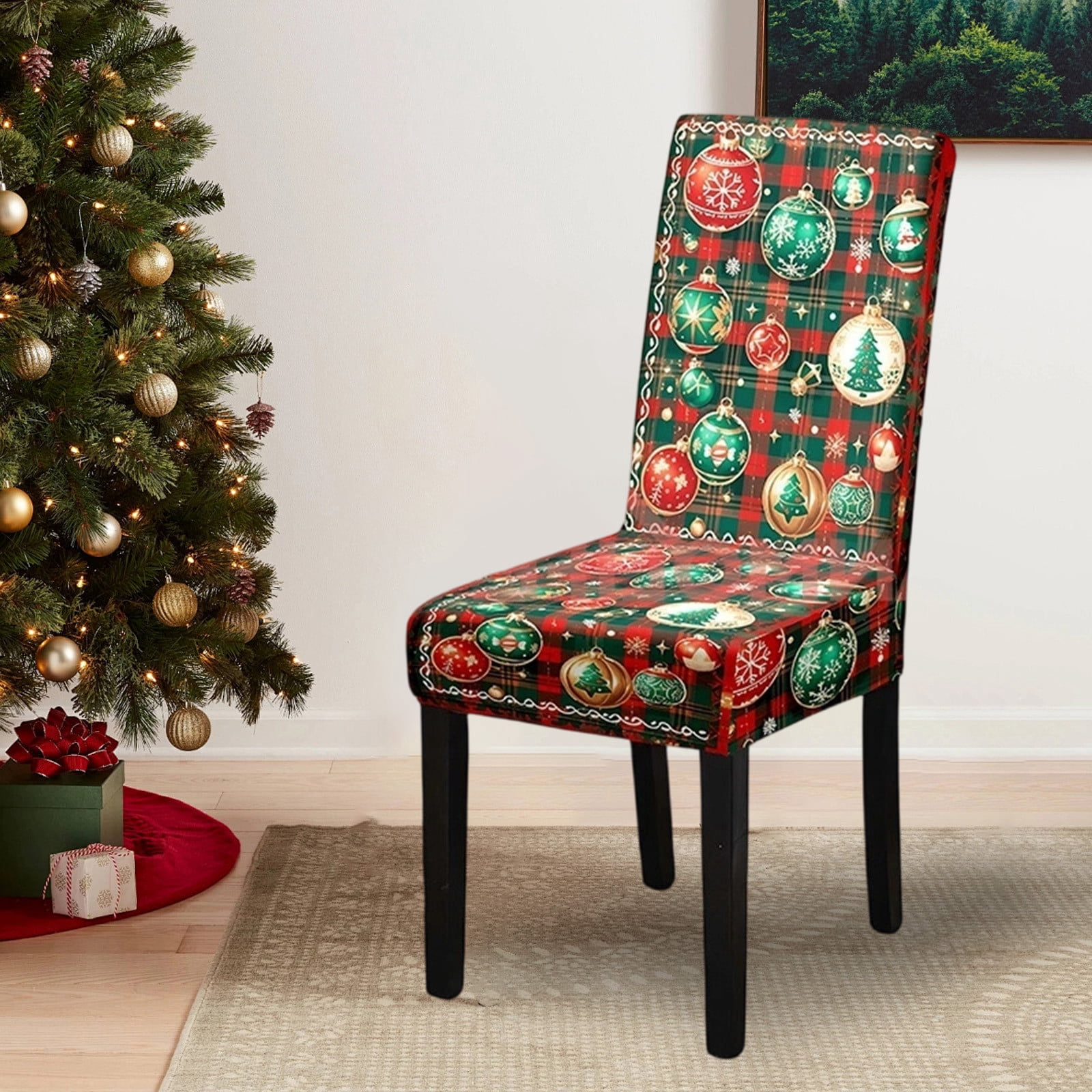Mineart Christmas Chair Covers, Festive Decor Featuring Lights and