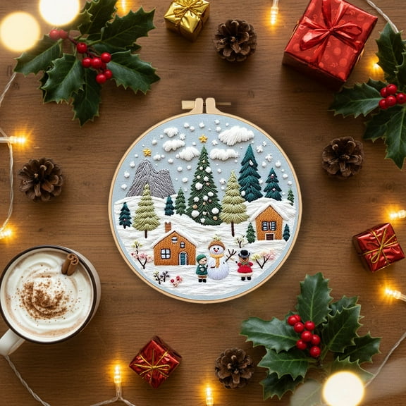 Mineart Christmas Embroidery Handmade DIY Material Package, English-themed Craft Supplies for Creating Custom Holiday Decor