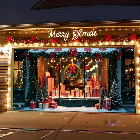 Mineart Christmas Garage Festive Background Cloth, Photography Props and Hanging Cloth for Indoor and Outdoor Decor, Creates Cohesive Festive Atmosphere for Gatherings