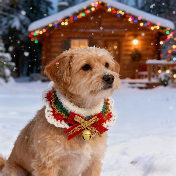 Mineart Christmas Pet Neck Ornaments, Hand-woven Wool Collars with Bow and Cotton Thread for Cats and Dogs, Suitable for Christmas Decor