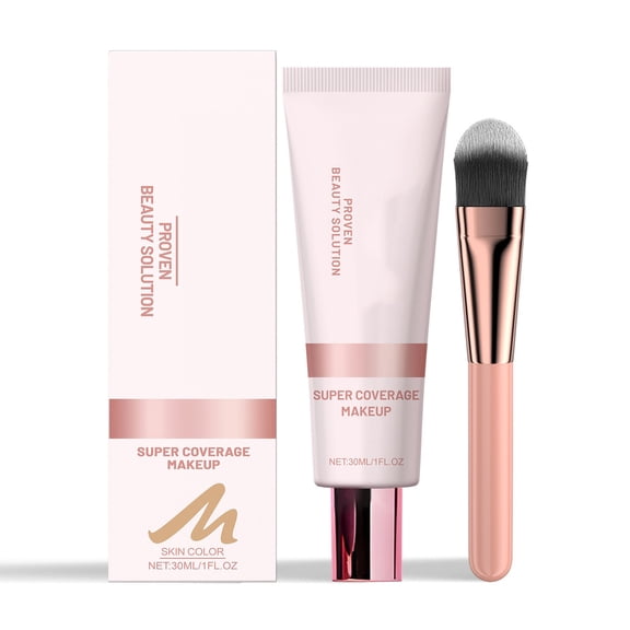 Mineart Concealer Liquid Foundation with Brush Full Coverage Hydrating Formula Waterproof Long-Lasting for Natural Matte Finish Makeup Base 30ml