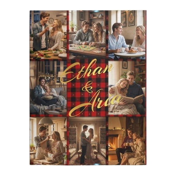 Mineart Customized Christmas Family Photo Blanket, Thick Winter Personalized Rectangular Blanket with 1-9 Images and Text, Perfect Holiday Gift