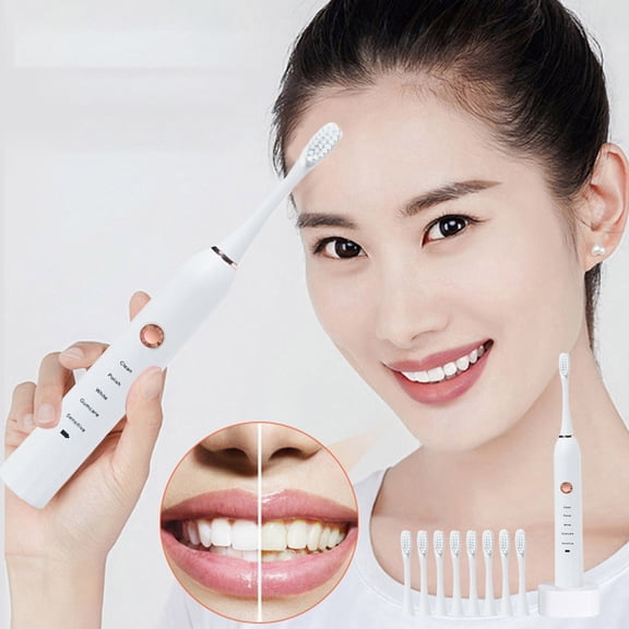 Mineart Household Electric Toothbrush 5 Modes 8 Brush Heads with Charging Base Deep Cleaning Whitening Teeth Massage Gums for Oral Care Routine