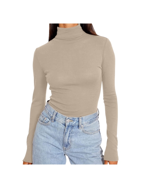 Lightweight Turtleneck Base Layer Top for Women Thin Long Sleeve Fitted Casual Layering Shirt