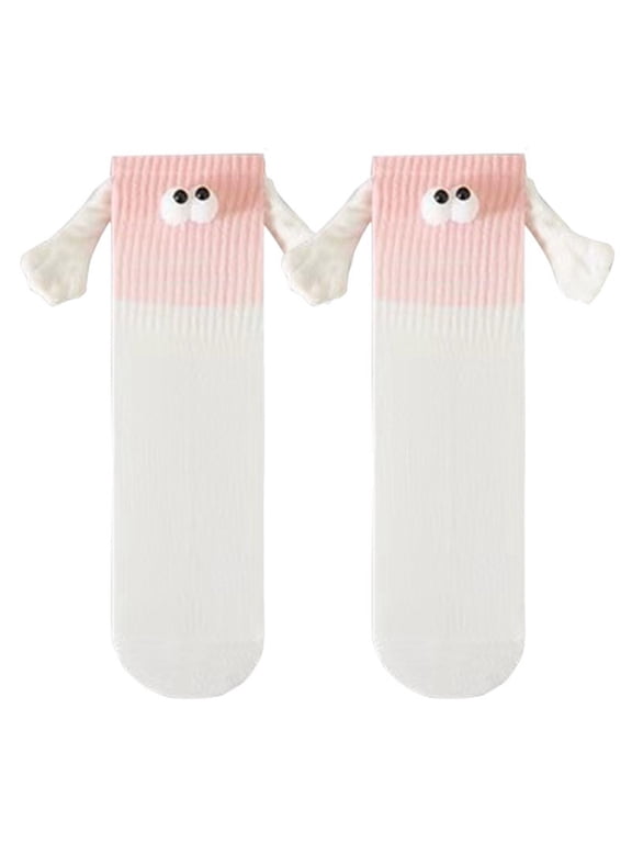Magnetic Gradient Holding Hands Mid‑Calf Socks for Couples & Best Friends Funny Interactive Cartoon Socks for Student Daily Gift