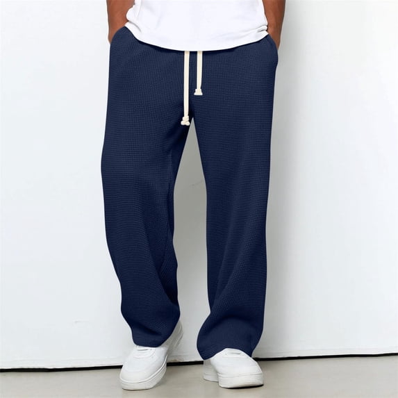 Mineart Men Elastic Drawstring Waist Solid Long Pants Multi Pocket Loose Casual Street Trousers for Daily Wear