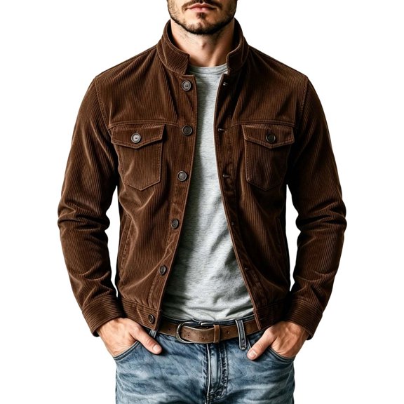 Mineart Men's Corduroy Jacket Casual Lapel Button Front Flap Pocket Trucker Coat