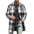 thumbnail image 1 of Mineart Men's Plaid Trench Coat Lapel Collar Mid Long Jacket Winter Outwear, 1 of 6
