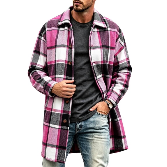 Mineart Men's Plaid Trench Coat Lapel Collar Mid Long Jacket Winter Outwear