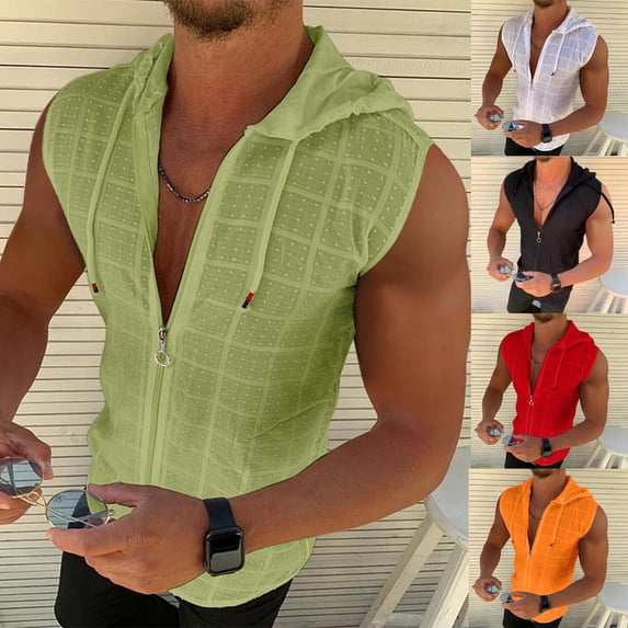 Mineart Men's Sleeveless Hooded Bodybulding Tank Tops Gym Muscle Workout Hoodie with Pocket