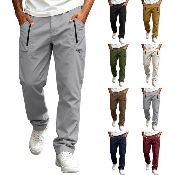 Mineart Men's Solid Cargo Pants Sweatpants Elastic Drawstring Stretch Trousers Casual Workout Joggers Hiking Tactical Pants with Zipper Pockets