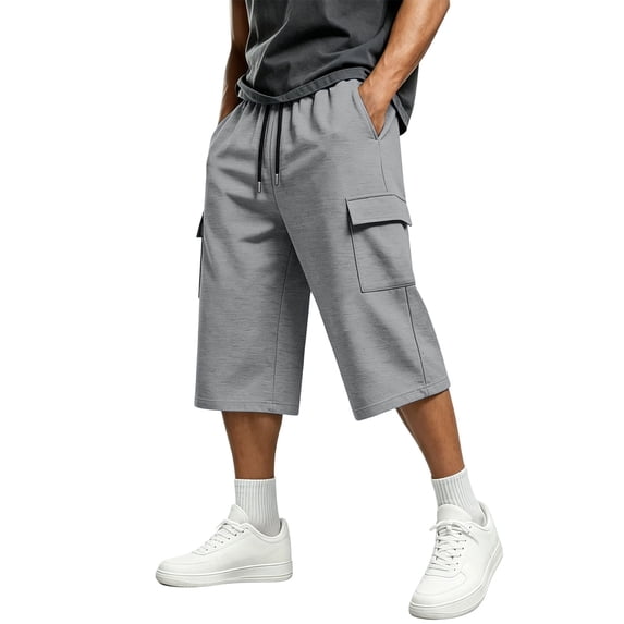 Mineart Men's Sports Cargo Capri 3/4 Casual Shorts Solid Elastic Waist Drawstring Multi-Pocket
