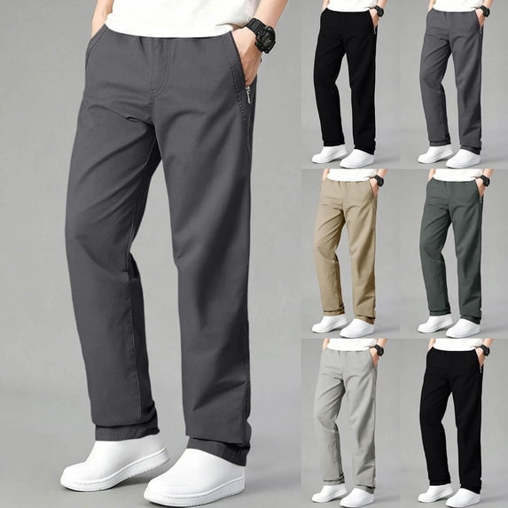 Mineart Men's Trousers Solid-Color Fashion Relaxed Fit Full Elastic Waist Pants with Zipper Pockets