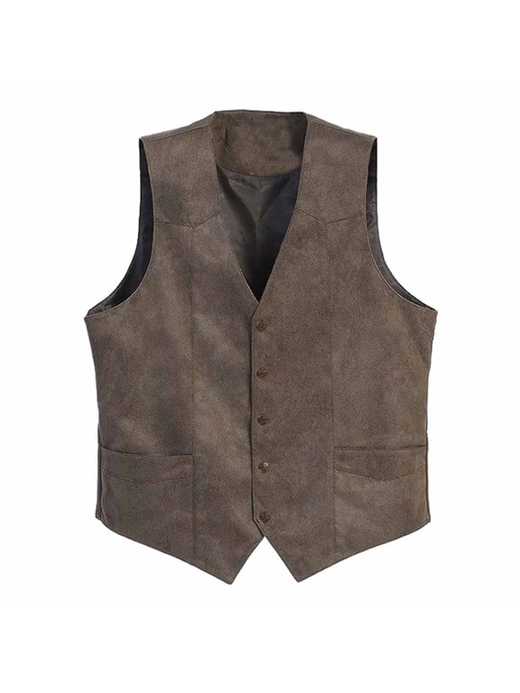 Men's Western Cowboy Vest Leather Suede Casual Waistcoat
