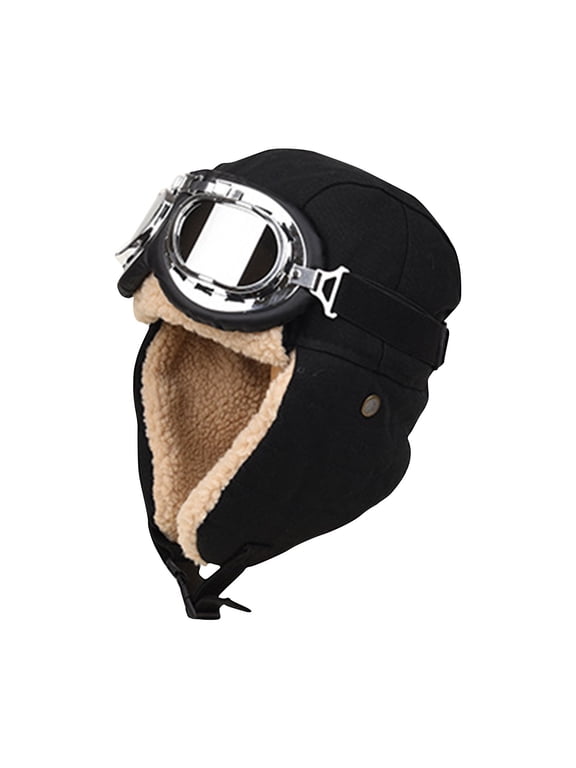 Men's and Women's Aviator Trapper Hat with Detachable Goggles Winter Earflap Pilot Hat Cotton Hat