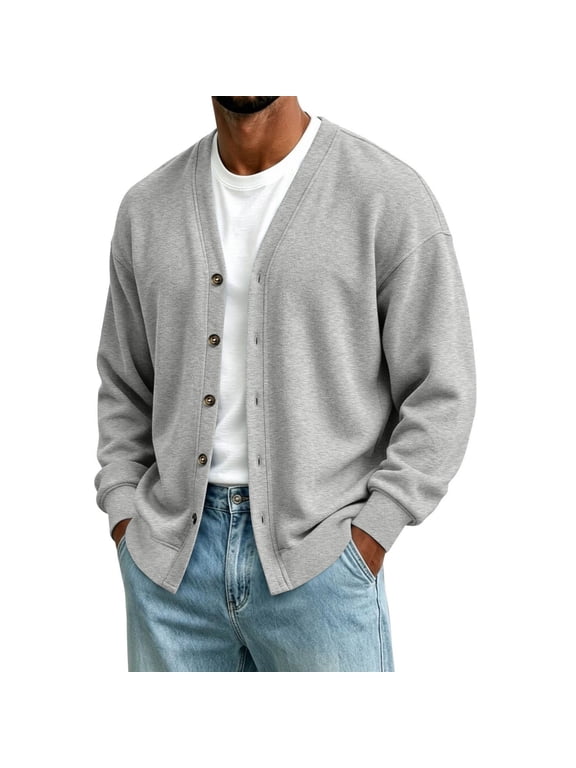 Mens Cardigan Sweater Long Sleeve Lightweight V Neck Knit Cardigan Top