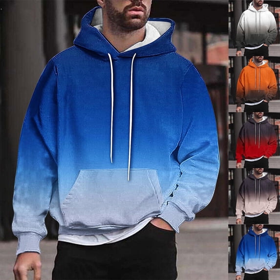 Mineart Mens Fashion Loose Sweatshirt Long Sleeve Top Casual Printed Color Gradient Pattern Hoodies with Pocket Drawstring Pullover