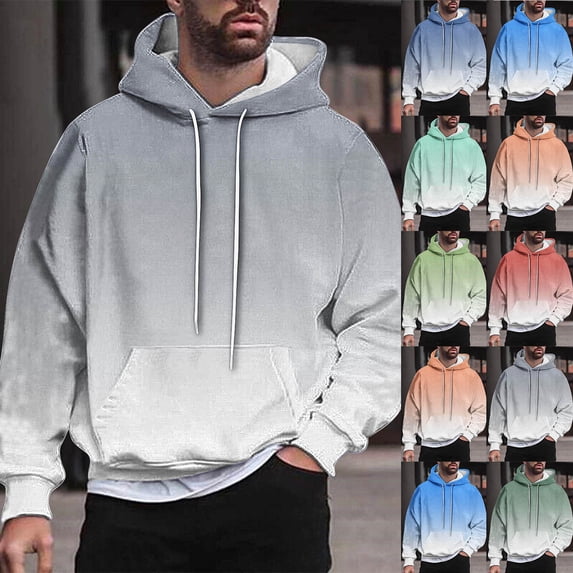 Mineart Mens Fashion Loose Sweatshirt Long Sleeve Top Casual Printed Color Gradient Pattern Hoodies with Pocket Drawstring Pullover