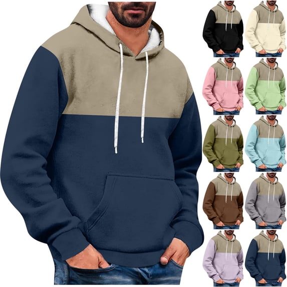 Mineart Mens Hoodies Comfortable Pullover Color Block Long Sleeve Sweatshirts Casual Tops with Pocket Drawstring for Autumn Winter Daily Wear