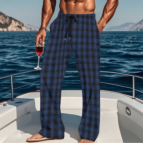 Mineart Mens Pajama Pants Christmas Plaid Printing Lounge Sleep Pants with Pockets Comfy Elastic Waist Vintage Trousers
