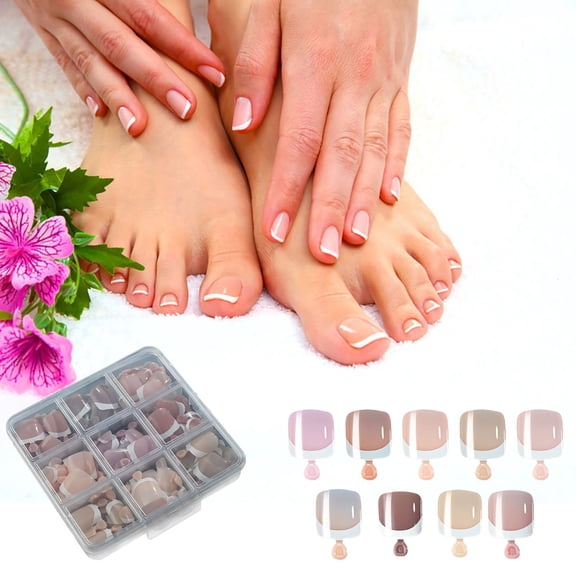Mineart Minimalist White Edge Short Square Toenail Tips 9 Colors 216 pc Boxed