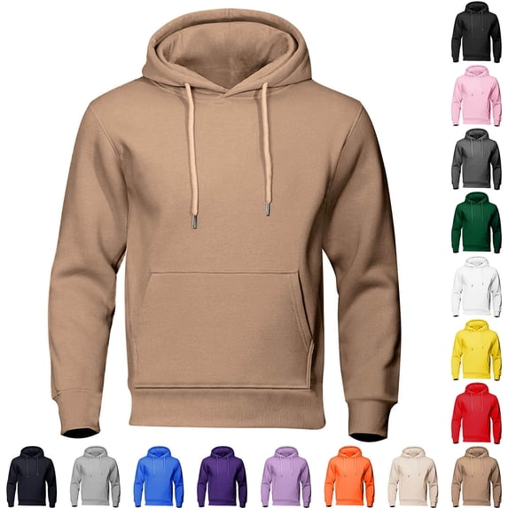 Mineart Multi Color Hooded Fleece Pullover for Men Outerwear with Pockets and Drawstring Solid Long Sleeve Sport Sweatshirt for Backyard Gathering City Strolls