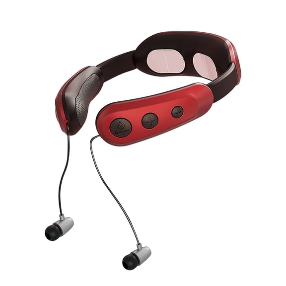 Mineart Multifunctional Rechargeable Cervical Pulse Massager with Bluetooth Earphone, Wireless Neck Massage Device for Home Office Travel Relaxation