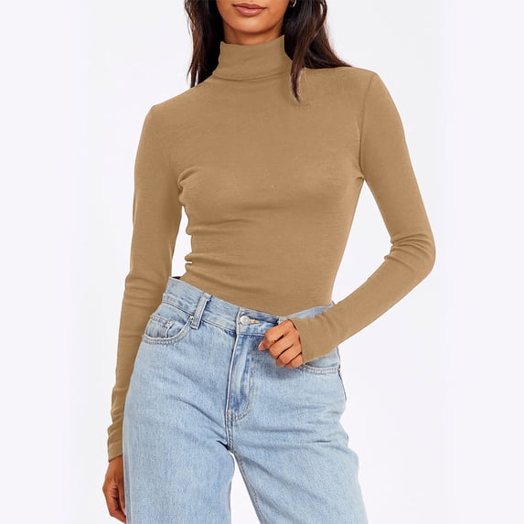 Mineart Soft Knit Turtleneck for Women Long Sleeve Fitted Solid Top as Undergarment