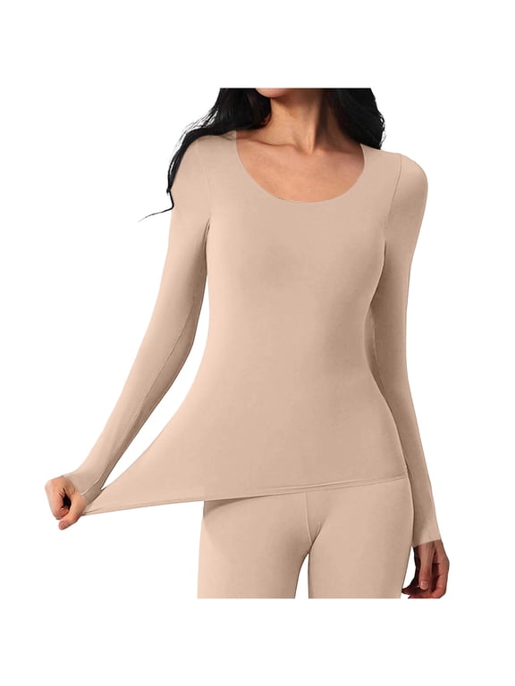 Soft Stretchy Base Layer Top Wide Neck Long Sleeve Warm Bottom Shirt Underwear for All Season Inner Wear