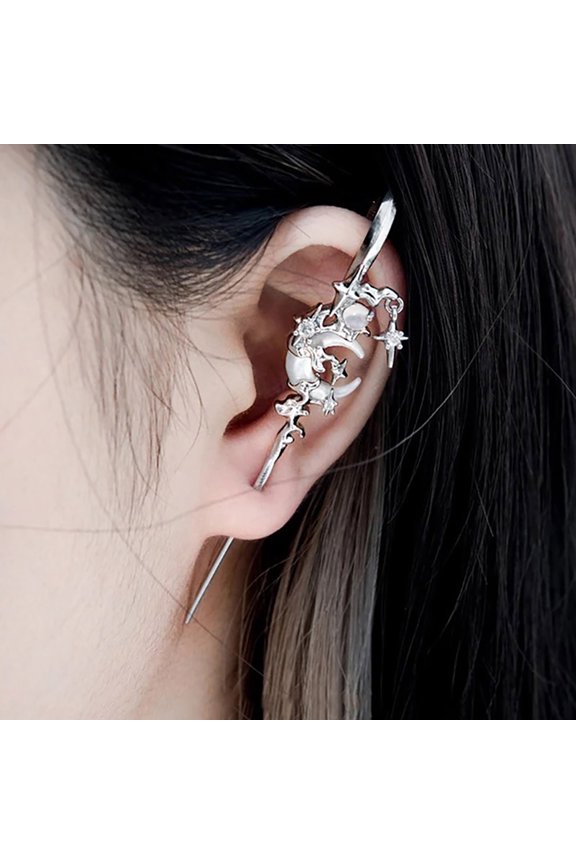 Star And Moon Rhinestone Earrings Shiny Elegant Stylish Jewelry Accessory For Daily Wear And Special Occasions