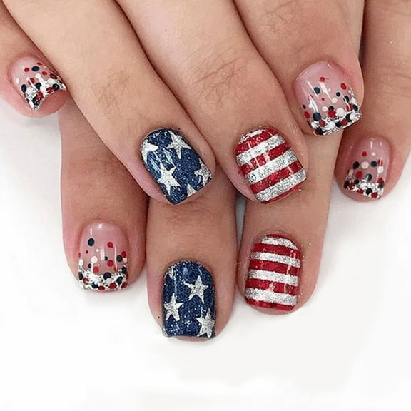 Mineart US Independence Day Press-On Nails 24 Pcs Durable For Daily Use