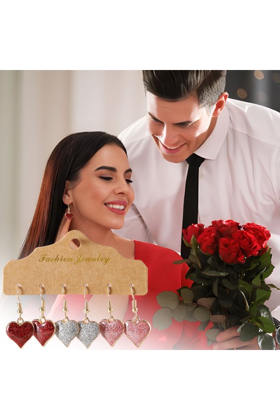 Valentine's Day Colorful Glitter Heart Pendant Earrings Set Romantic Daily Wear Jewelry