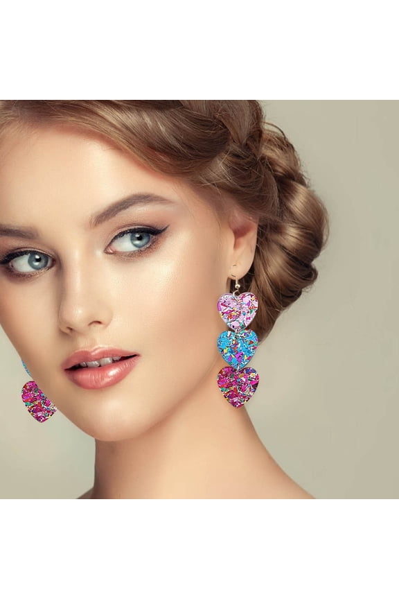 Valentine's Day Heart Triple Pendant Earrings Fashion Accessory Daily Wear