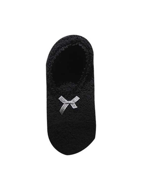 Women Bow‑Detail Fuzzy Slipper Socks Soft Plush No‑Show Indoor Home Socks for Cold‑Weather Lounging