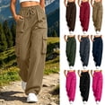 thumbnail image 1 of Mineart Women Solid Cargo Pants Casual Quick Dry Trousers with Elastic Drawstring Waist and Drawstring Hem Multi Pockets Button Trim for Outdoor Hiking, 1 of 9