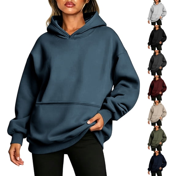 Mineart Women's Athletic Hooded Relaxed Long Sleeve Pullover Sweatshirt with Zipper Pocket Tops for Everyday Casual Street Looks Fall Winter