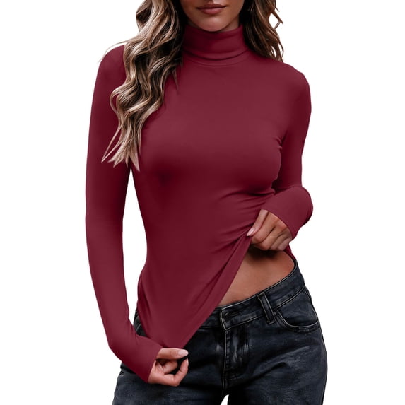 Mineart Women's Turtleneck Top Solid Slim Fit Stretchy Thermal Basic Layering Shirt